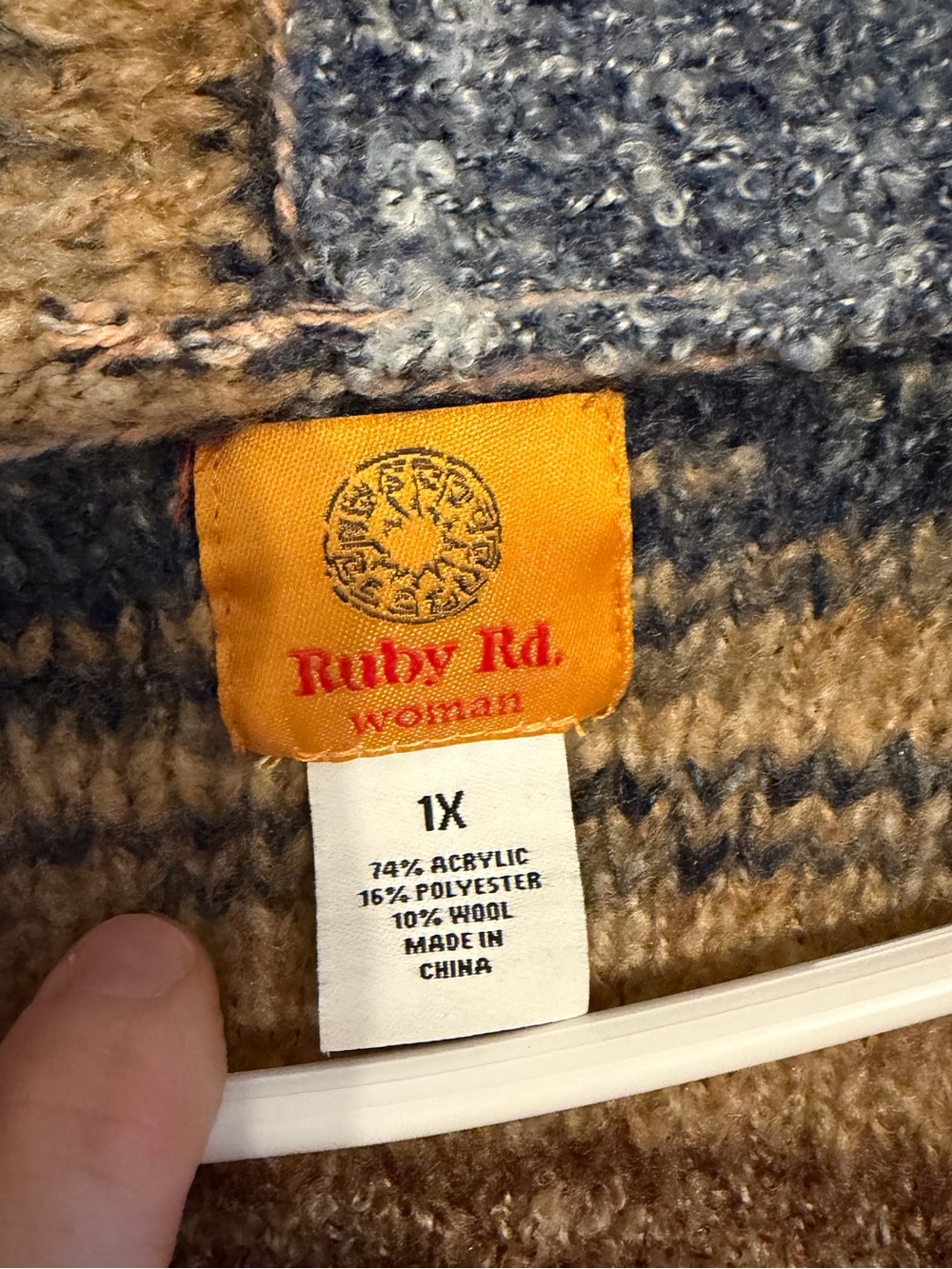 Ruby Rd. Multicolor Striped Open-Front Cardigan - Rust, Navy,‎ Cream - Picture 2 of 9